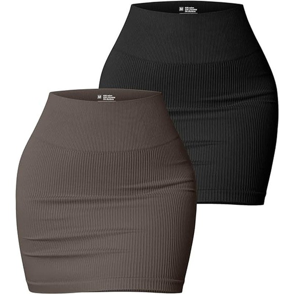 OQQ Women's 2 Piece Skirts Stretchy Ribbed Casual High Waist Mini Skirt - Picture 3 of 5